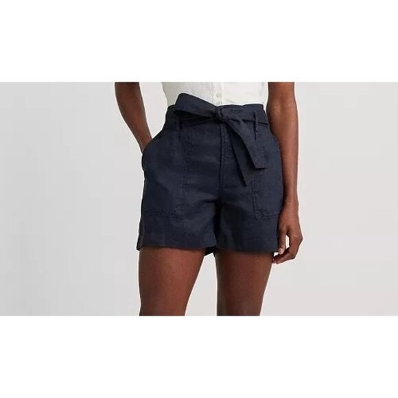 Lauren Ralph Lauren Shorts LRL Belted Linen Blend Shorts Navy Blue LRL Shorts 12 - Picture 3 of 6